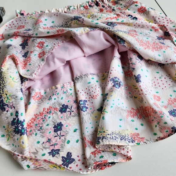 MAISON JULES Women's Pink Floral Print Smocked Tiered Skirt Elastic Waist Sz S - Picture 10 of 12